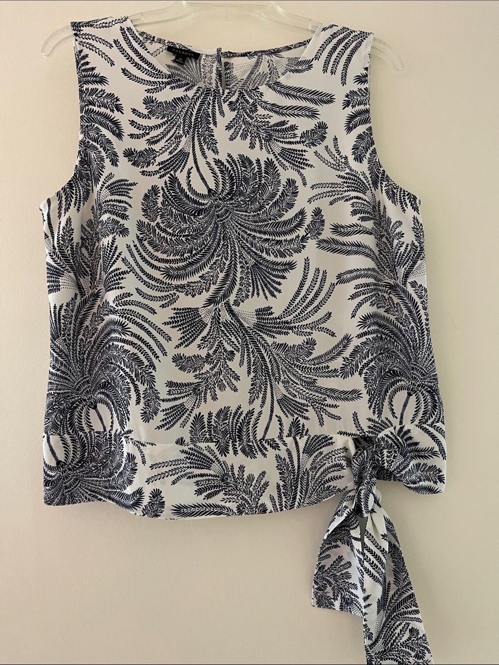 Talbots White Camisole with Navy Botanical Print and Side Tie